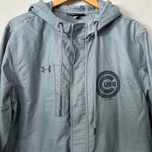 Under Armour Jacket Mens Large Gray Storm1 Chicago Cubs Hooded Windbreaker